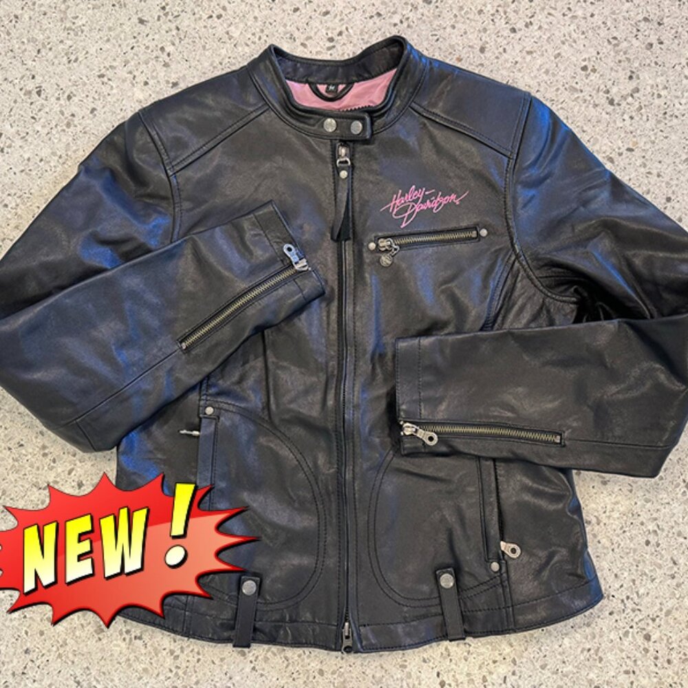 NEW- WOMEN'S HARLEY DAVIDSON PINK LABEL EMBROIDERED LEATHER JACKET